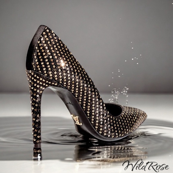 Louis Vuitton Shoes - Louis Vuitton LV ‘Midnight Sun’ Black & Gold Sequins Pointy Toe Leather Pumps 36